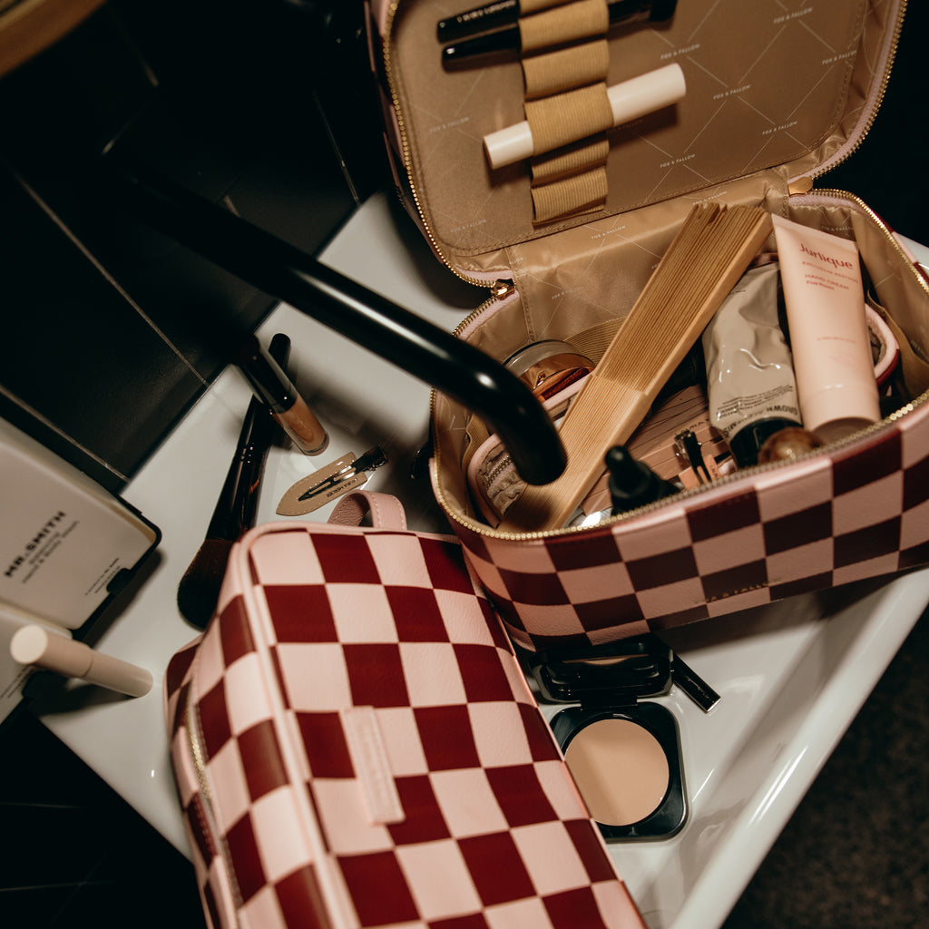 Cherry Check Wash Bag