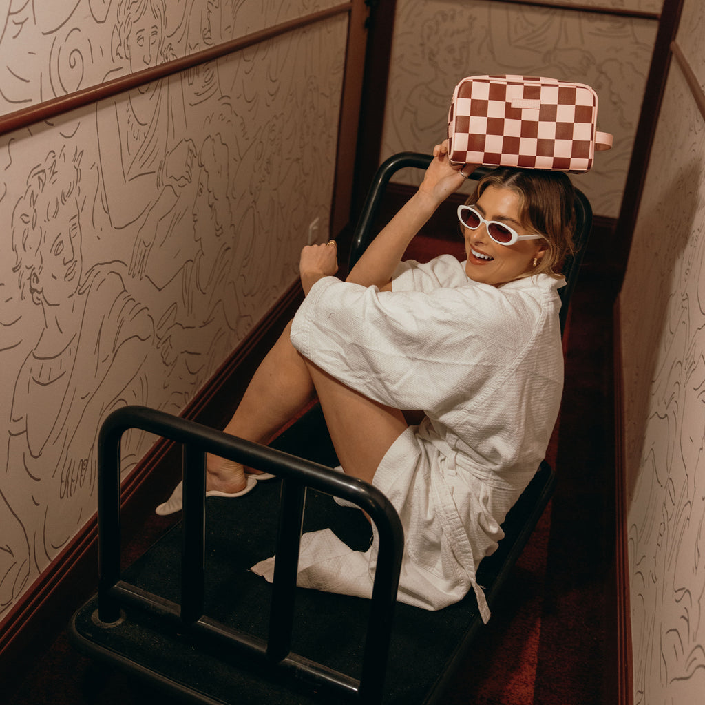 Cherry Check Wash Bag