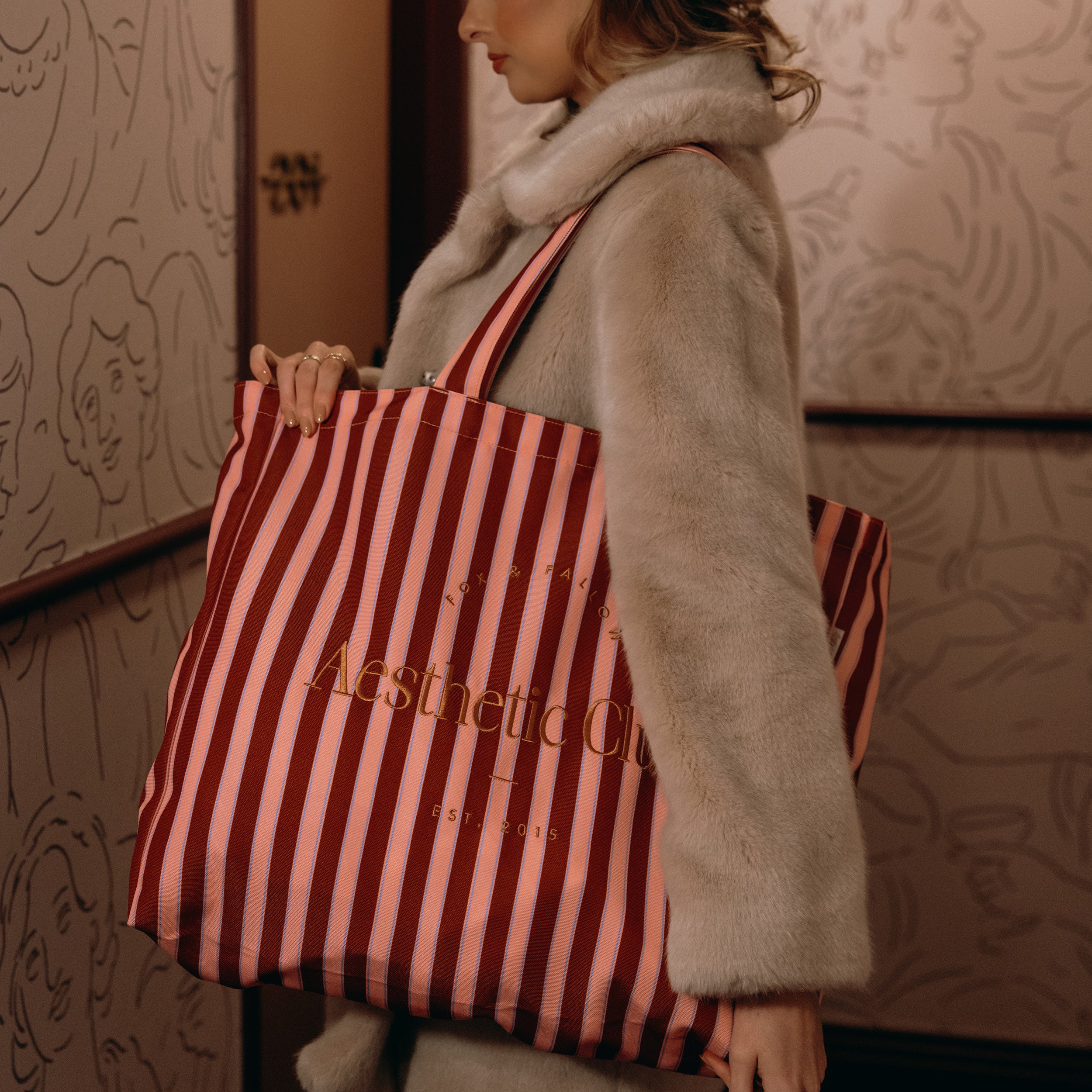 F&F Aesthetic Club Weekend Bag - Burgundy Stripe
