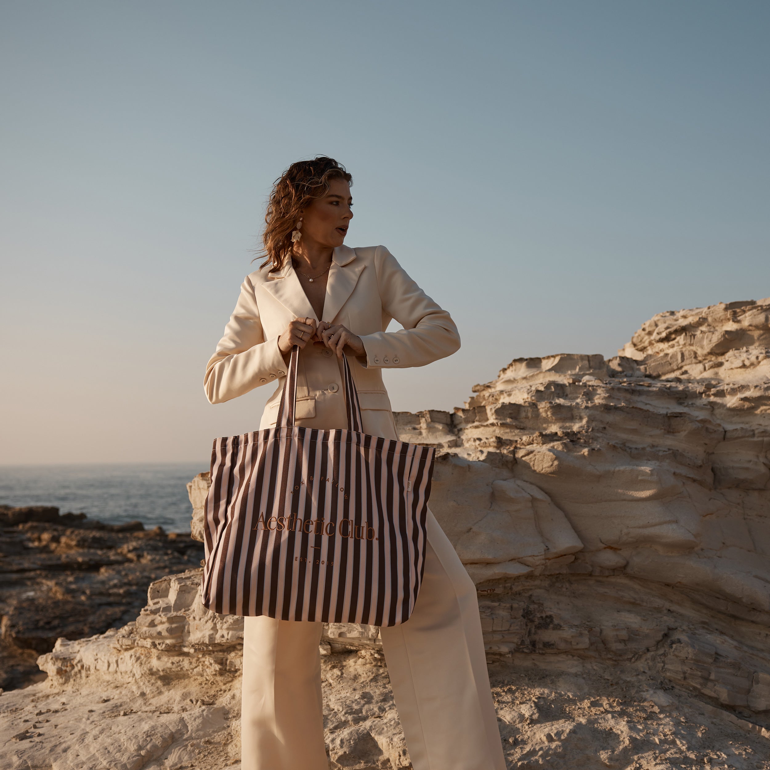 F&F Aesthetic Club Weekend Bag - Chocolate Stripe