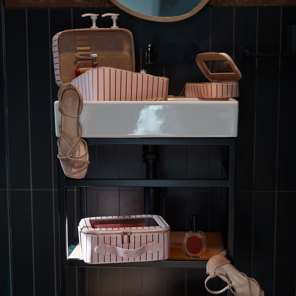 Rosé Pinstripe Cosmetic Nested Trio Set