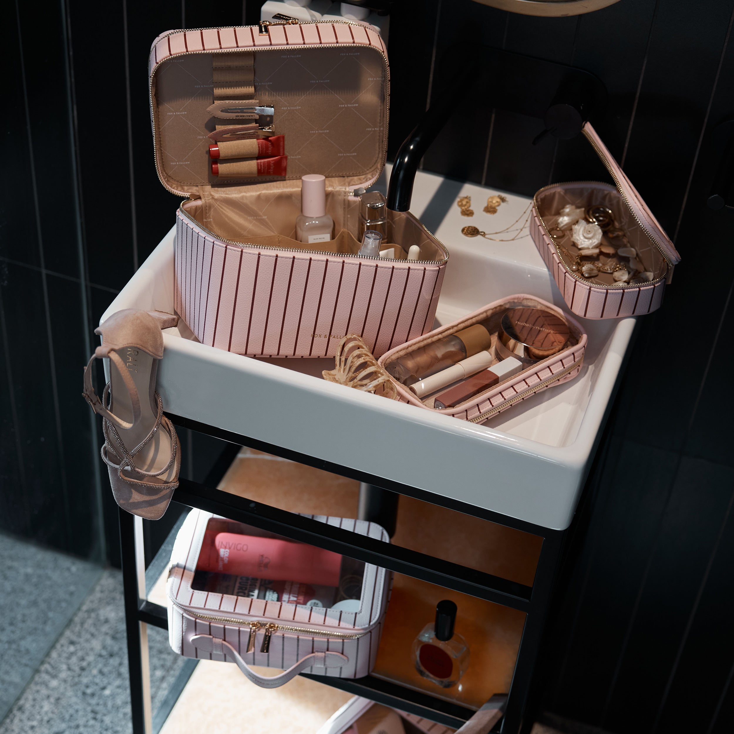 Rosé Pinstripe Vanity Case - 'The Classic' - PRE-ORDER (LATE-APRIL)