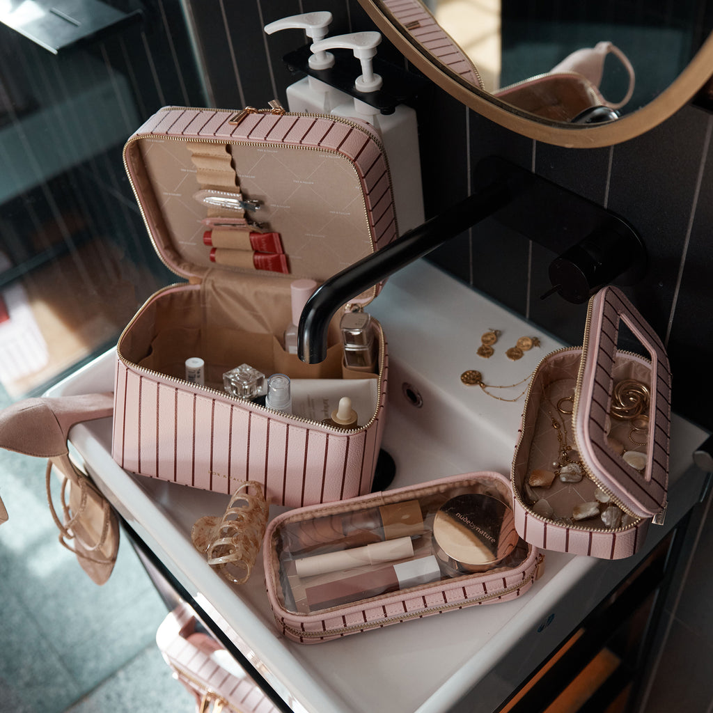 Rosé Pinstripe Vanity Case - 'The Classic'