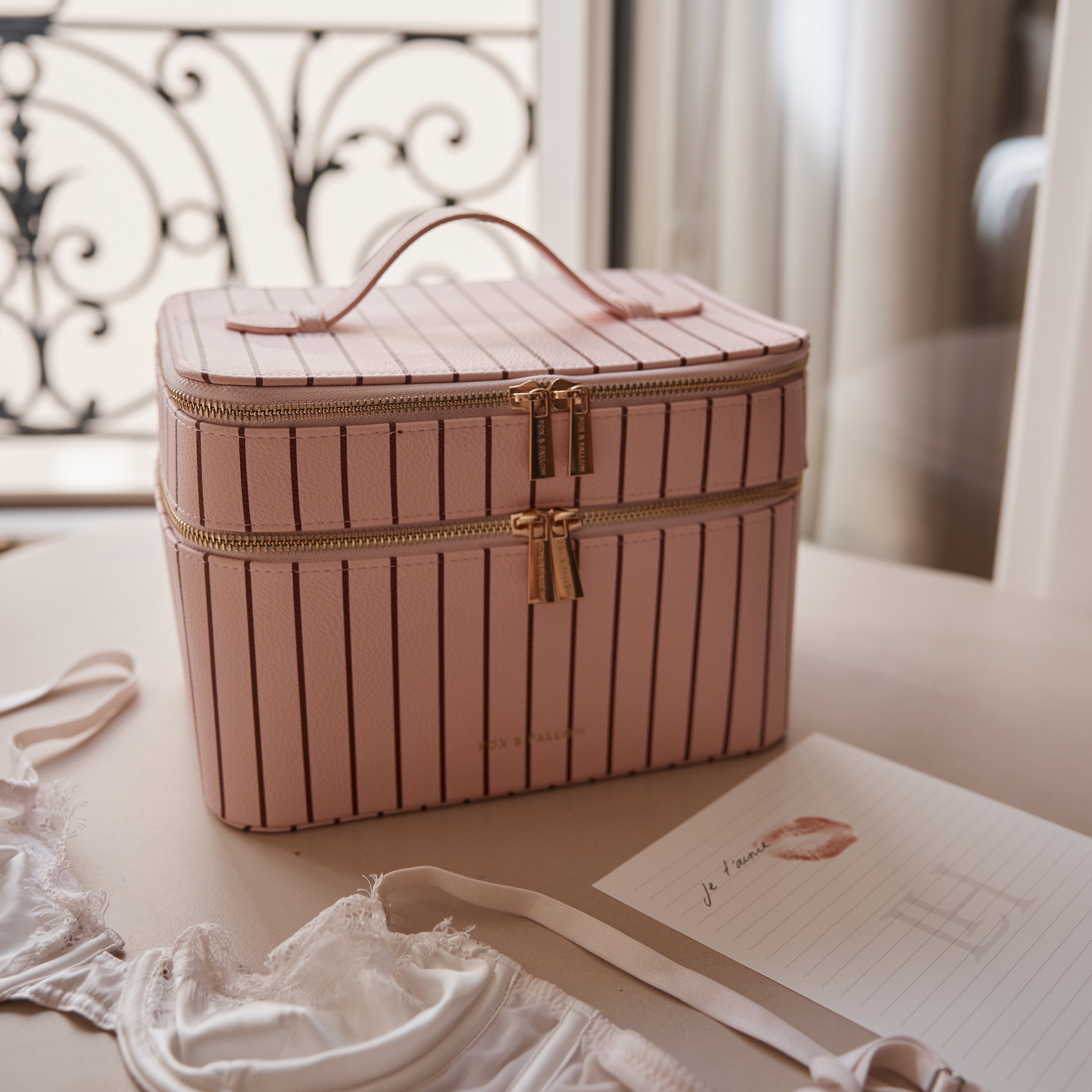 Rosé Pinstripe Vanity Case - 'The Classic'