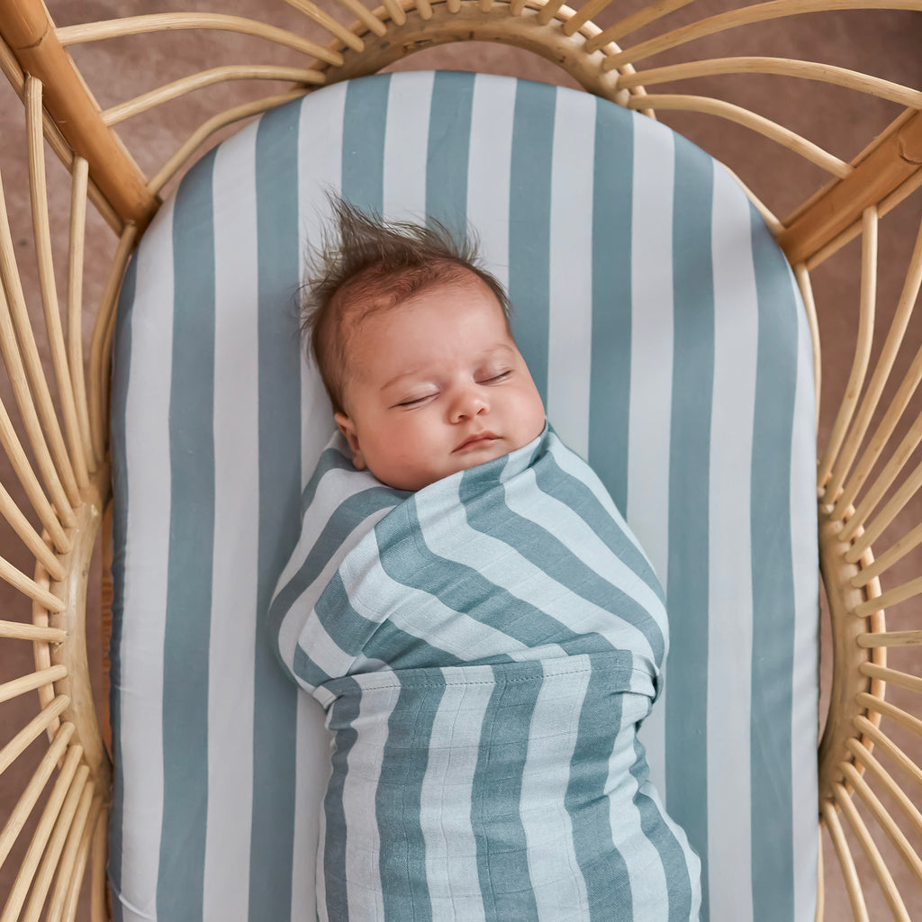 Sage Stripe / Sage Check Organic Muslin Wrap Set