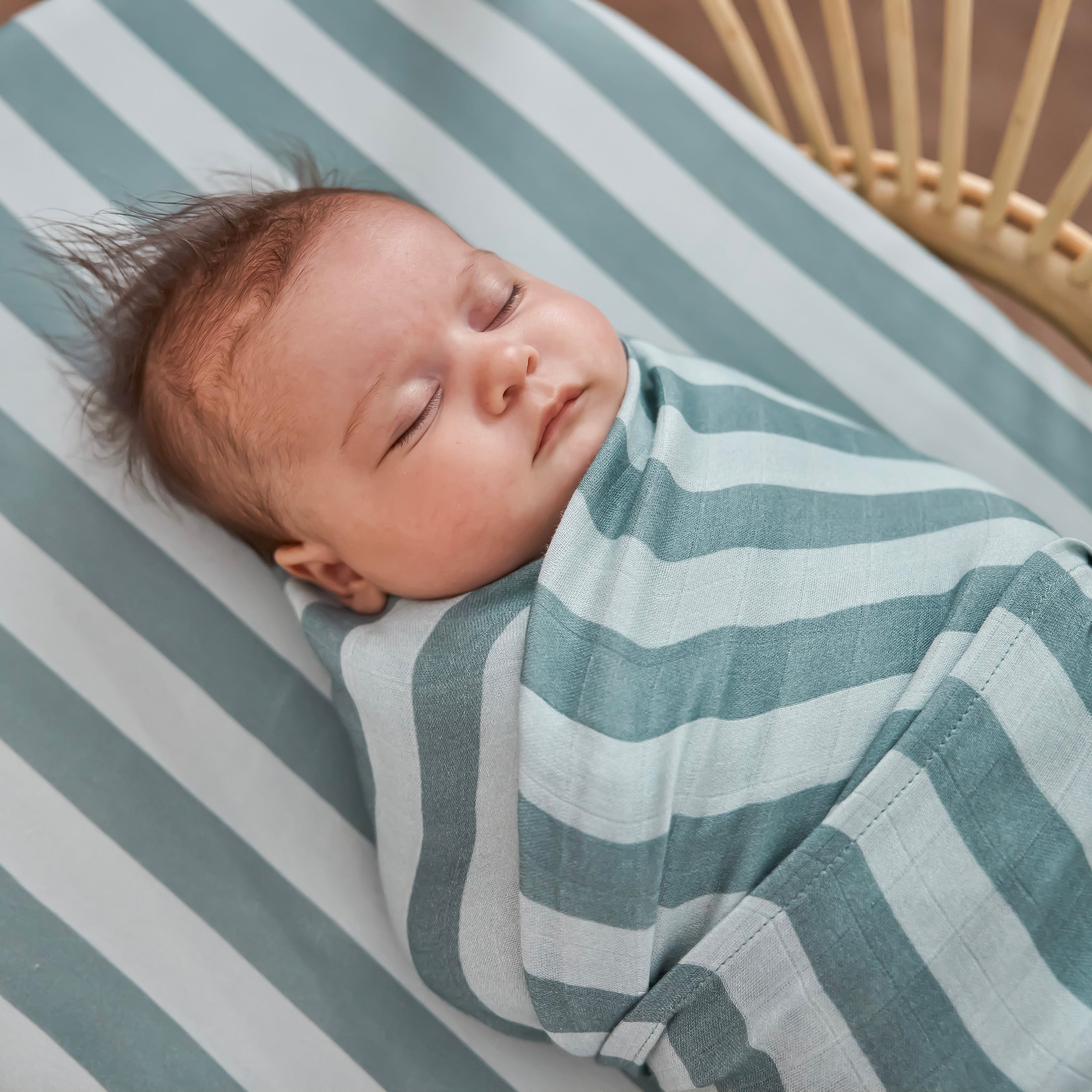 Sage Stripe Organic Muslin Wrap Swaddle