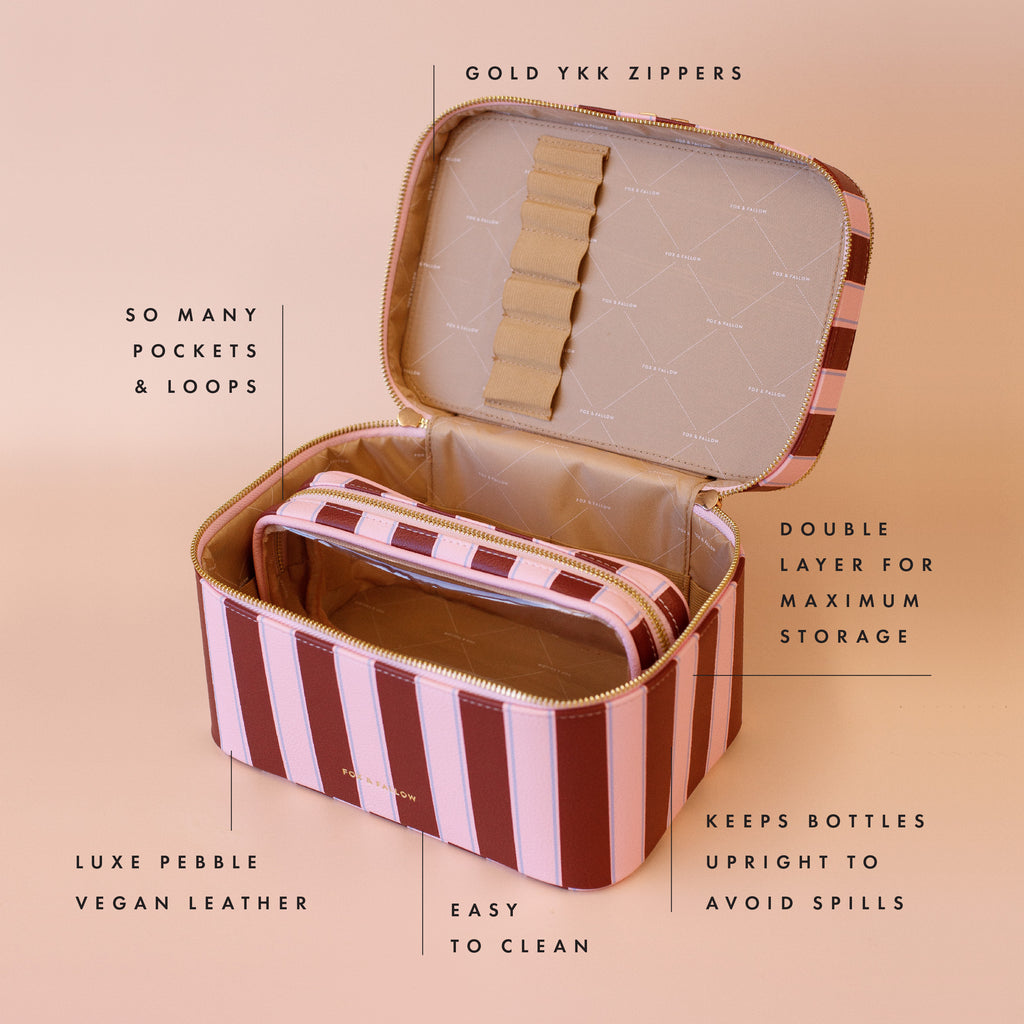 Burgundy Stripe Vanity Case - 'The Classic'