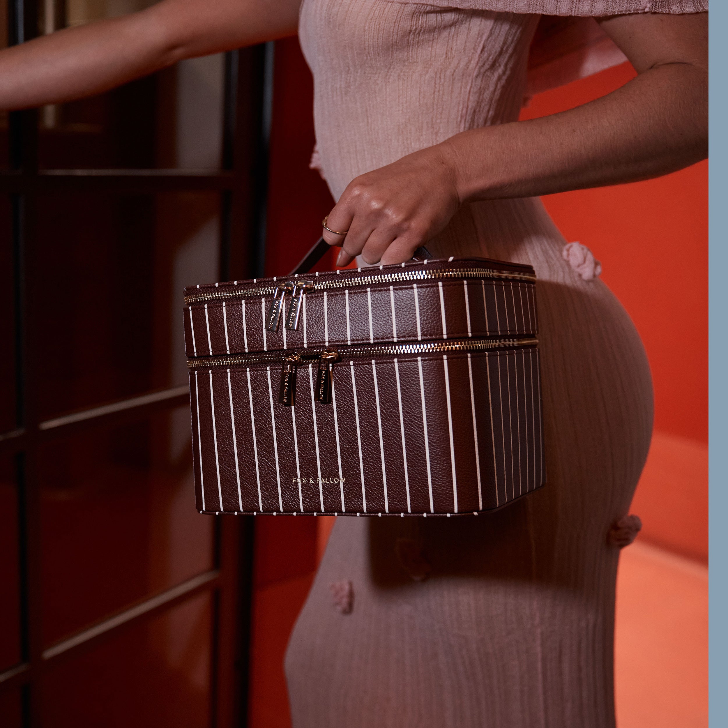 Merlot Pinstripe Vanity Case - 'The Classic' - PRE-ORDER (LATE-APRIL)