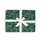 Green Holly/White Vines Double Sided Gift Wrap Flat Sheet - 12 Sheet Pack
