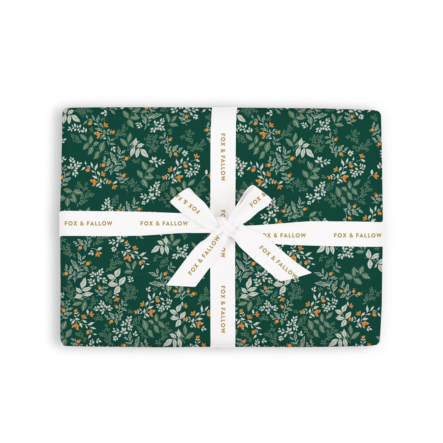 Green Holly/White Vines Double Sided Gift Wrap Flat Sheet - 12 Sheet Pack