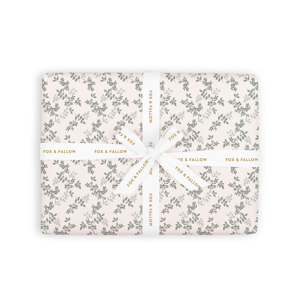 Green Holly/White Vines Double Sided Gift Wrap Flat Sheet - 12 Sheet Pack