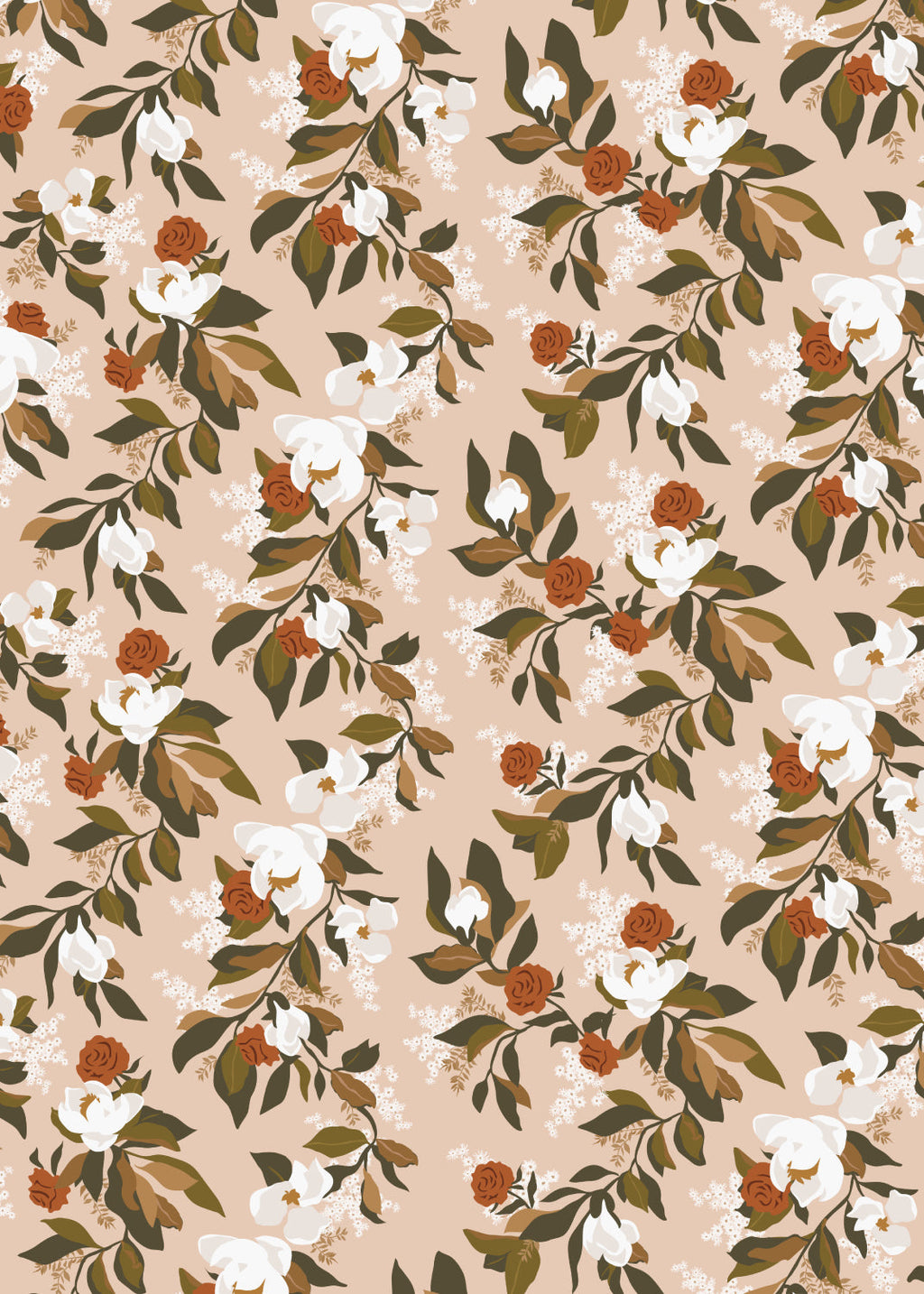 Rose Magnolias Gift Wrap Flat Sheet - 12 Sheet Pack