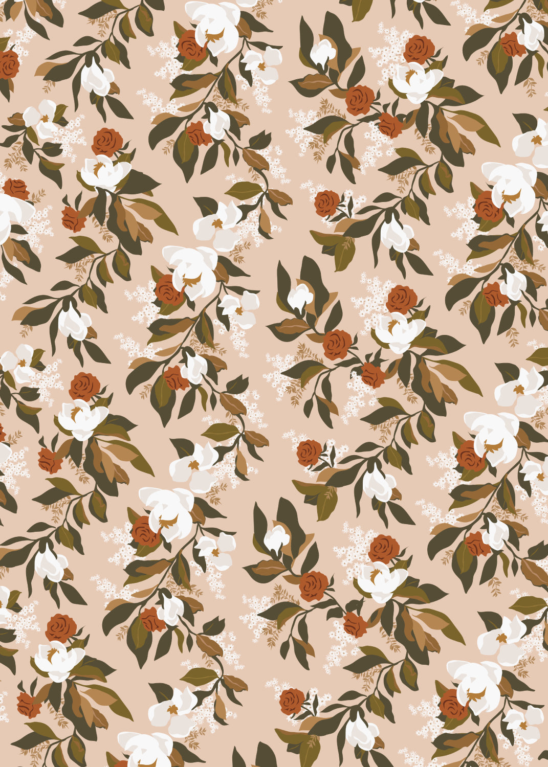 Rose Magnolias Gift Wrap Flat Sheet - 12 Sheet Pack